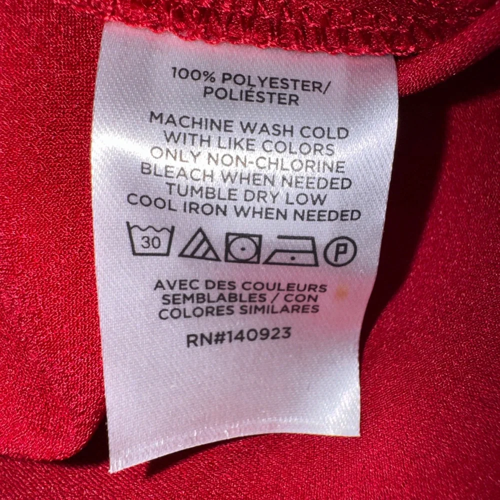 LOFT Womens Red Satin Puff Sleeve Dressy Blouse Crew Neck Keyhole Back Size L